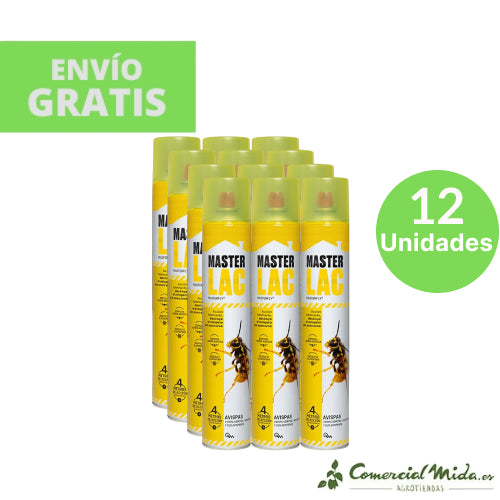 12 Botes de Insecticida MASTERFLY AVISPAS 750ml Fulminante Especial Avisperos