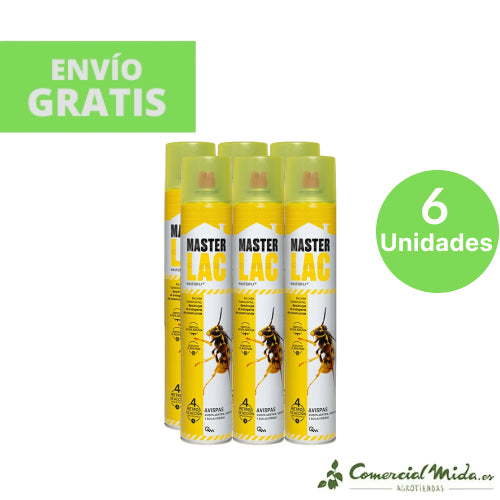 6 Botes de Insecticida MASTERFLY AVISPAS 750ml Fulminante Especial Avisperos