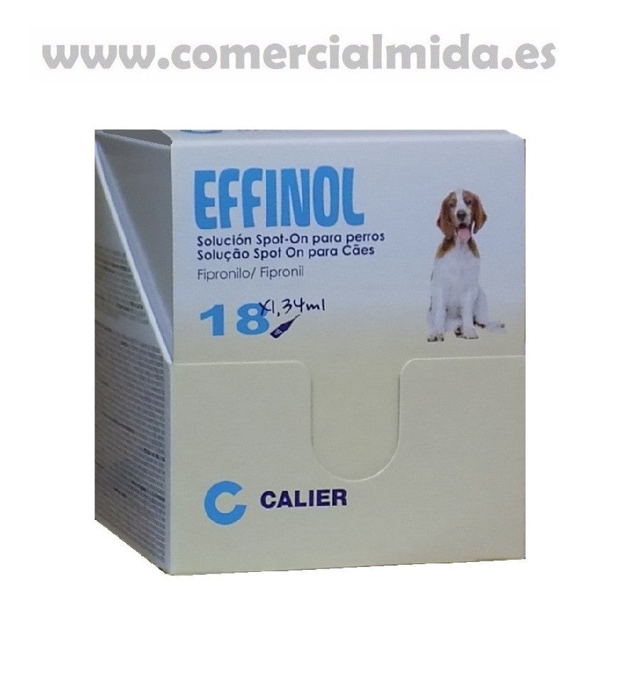 Pipetas EFFINOL para perros 10-20Kg anti pulgas y garrapatas en caja de 18 pipetas. Formato ahorro