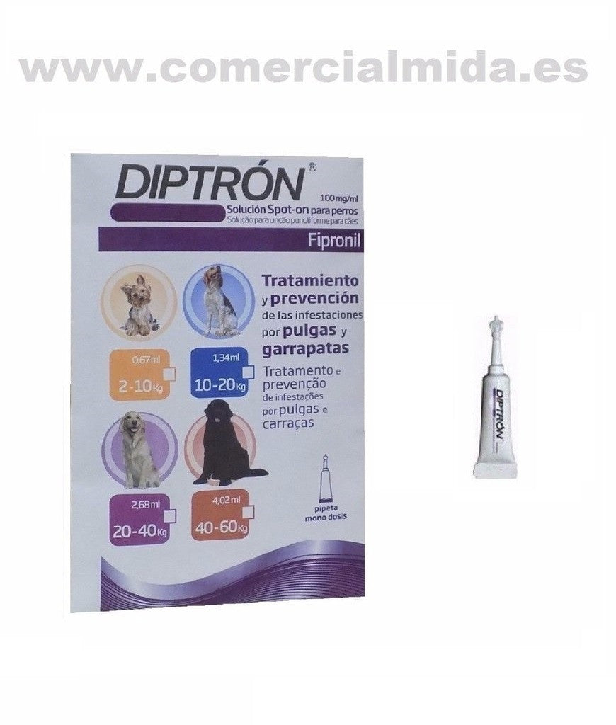 Pipeta para perros de 20-40 Kg anti pulgas y garrapatas DIPTRON 2,68 ml