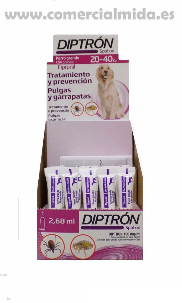 Expositor de pipetas para perros de 20-40 Kg anti pulgas y garrapatas DIPTRON 2,68 ml