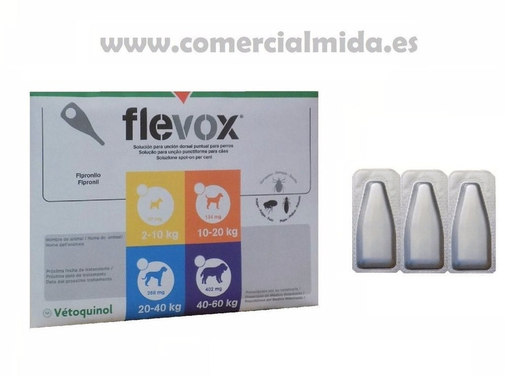 Pipetas FLEVOX para perros 10-20 Kg anti pulgas y garrapatas. 3 Pipetas